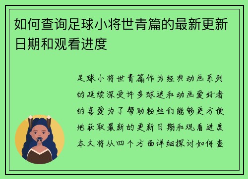 如何查询足球小将世青篇的最新更新日期和观看进度
